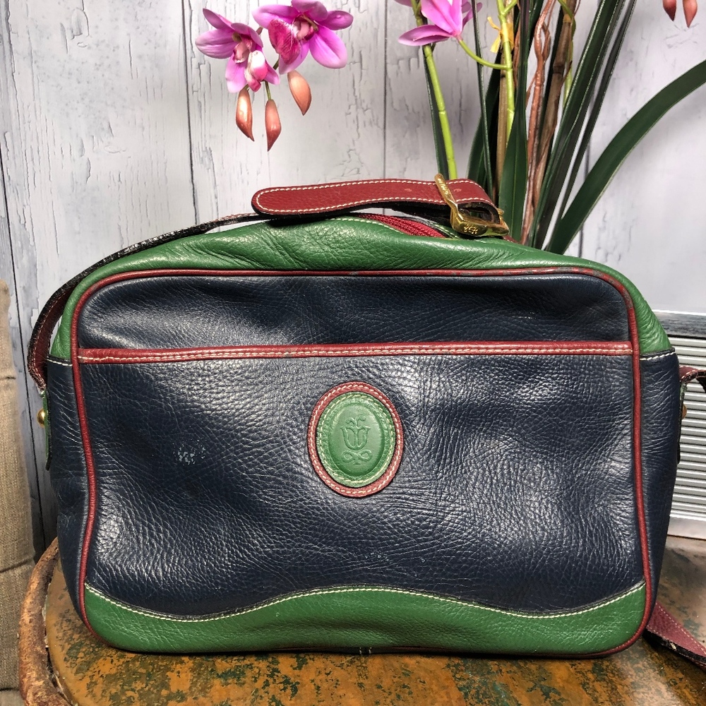 Lladro Vintage Leather Crossbody Blue/Green/Red